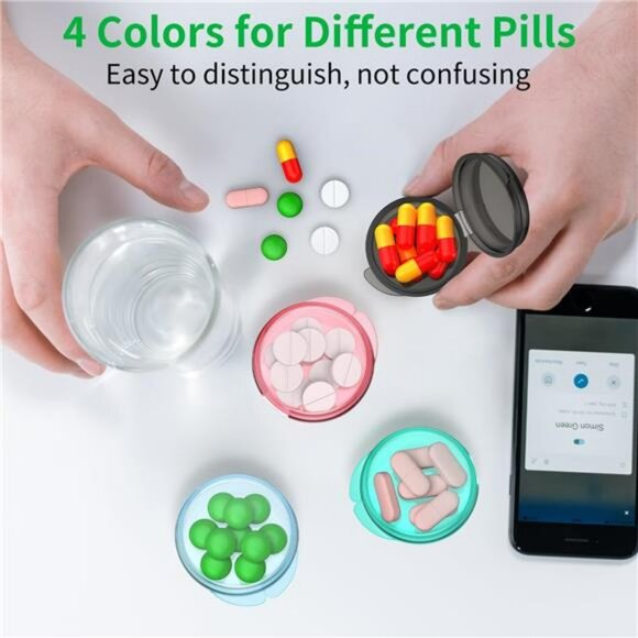 Portable Travel Pill Box Set of 4 Small Daily Medicine Organizer for Purse Pocke - Picture 5 of 7